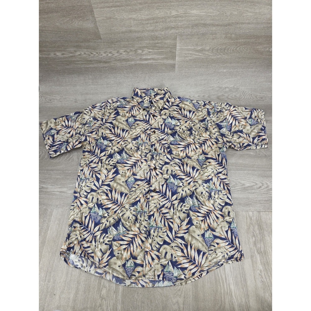 Woolrich Tropical Shirt‎ Men's Large Palm Leaf Print Button Down READ